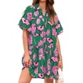 thumbnail image 3 of Short Sleeve Women Floral Print Loose Fit Lapel V-neck Casual Mini Dress, 3 of 7