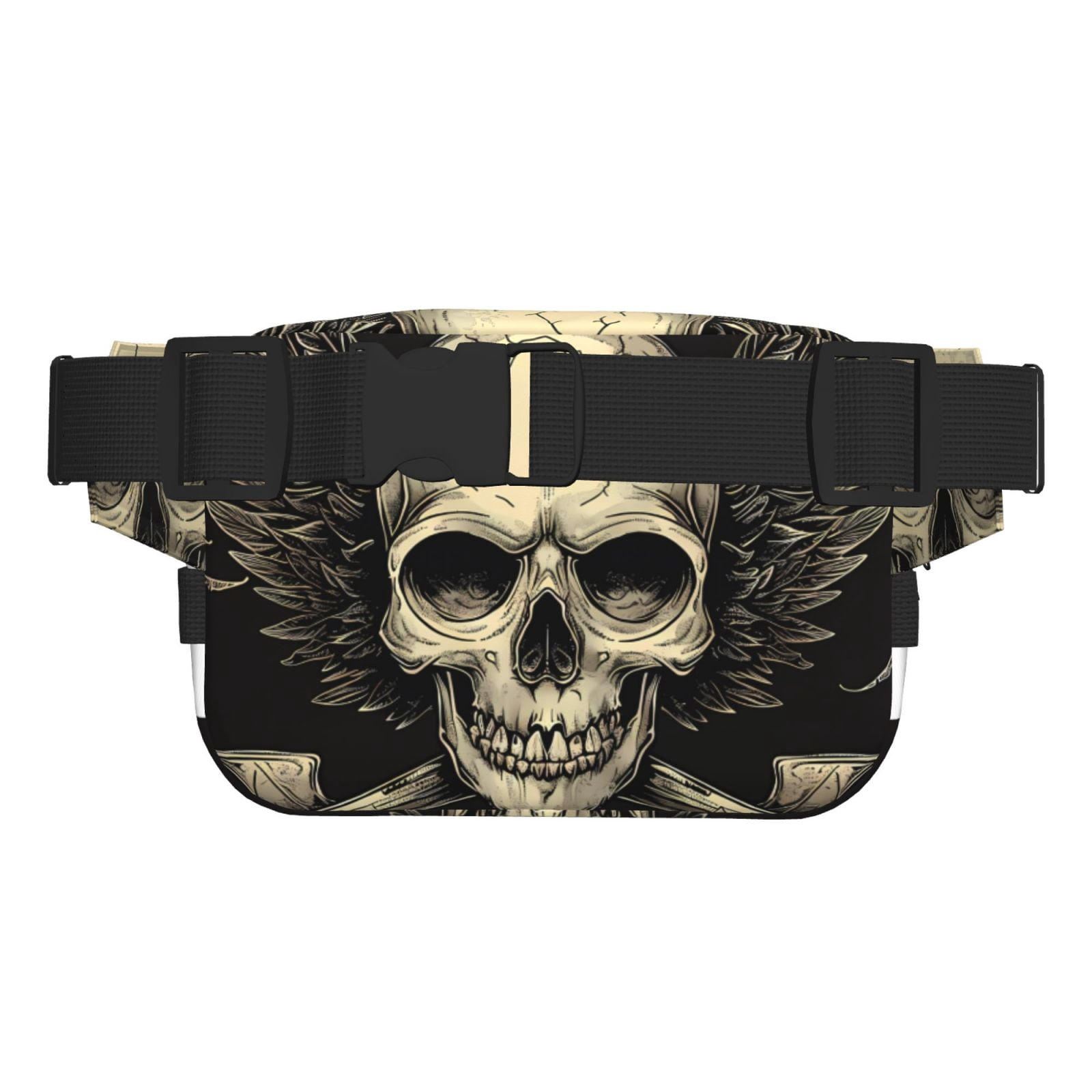 Hirioo Gothic Winged Skull for Double Layer Waist Bag Adjustable Fanny Pack For Travel Running Hiking