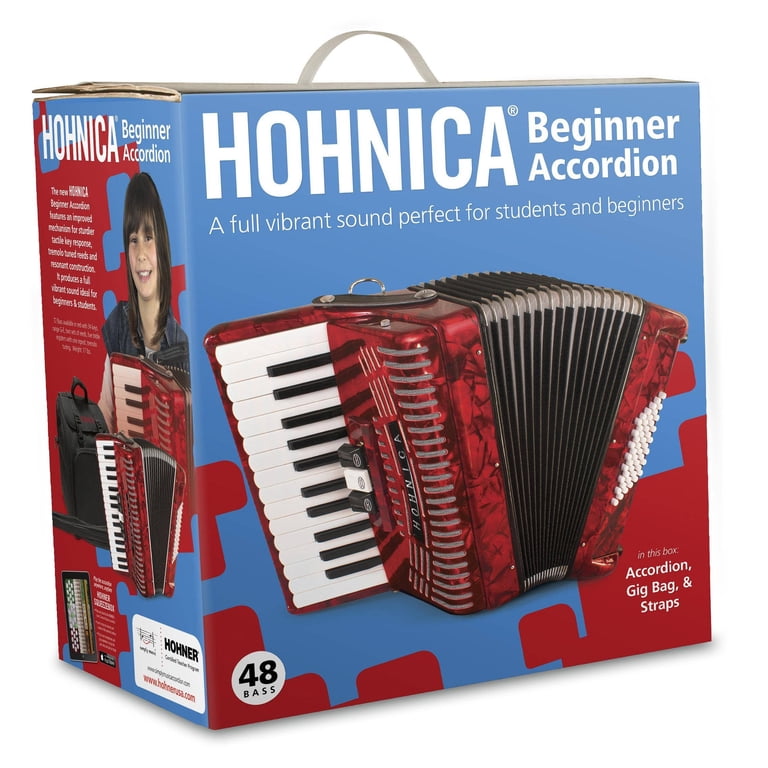 Hohner 48 Bass Button Entry Level Piano Accordion, Red for