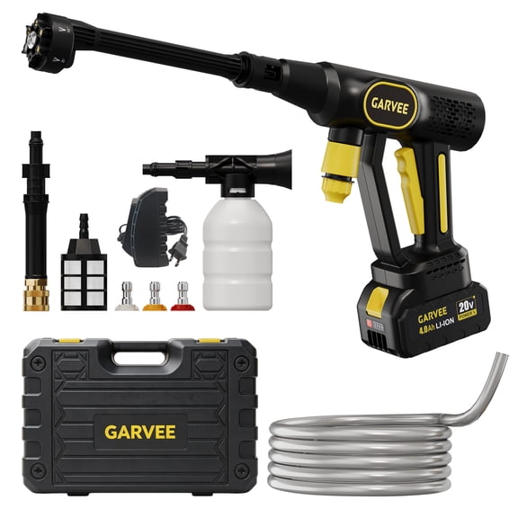 Wireless Pressure Washer 20V 320PSI Brushless Motor, 6-in-1 Nozzle Foam Cannon 26ft Hose 4.0Ah Battery Portable for Car Home Garden Patio