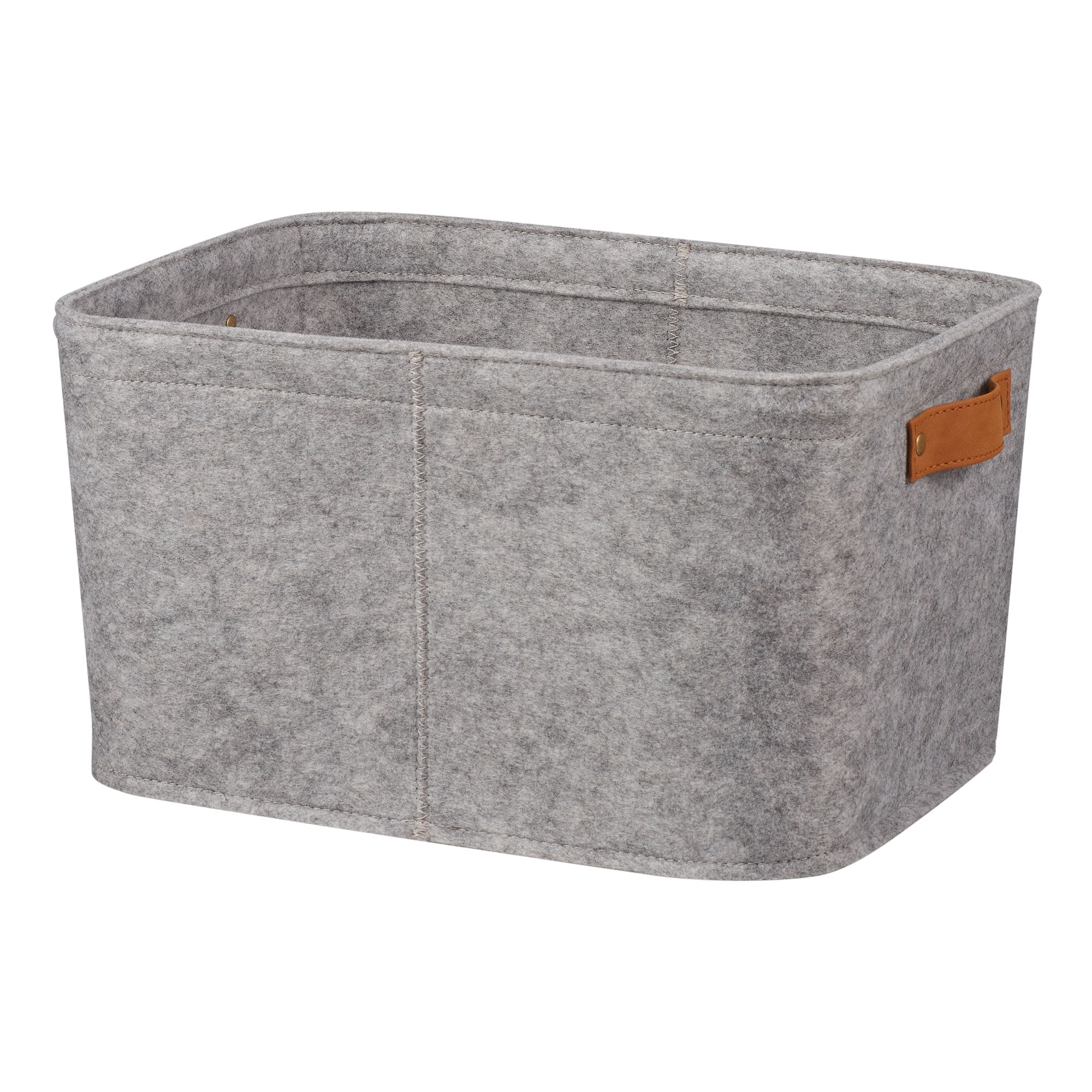 Mainstays Medium Felt Storage Basket, Light Grey, Set of 2