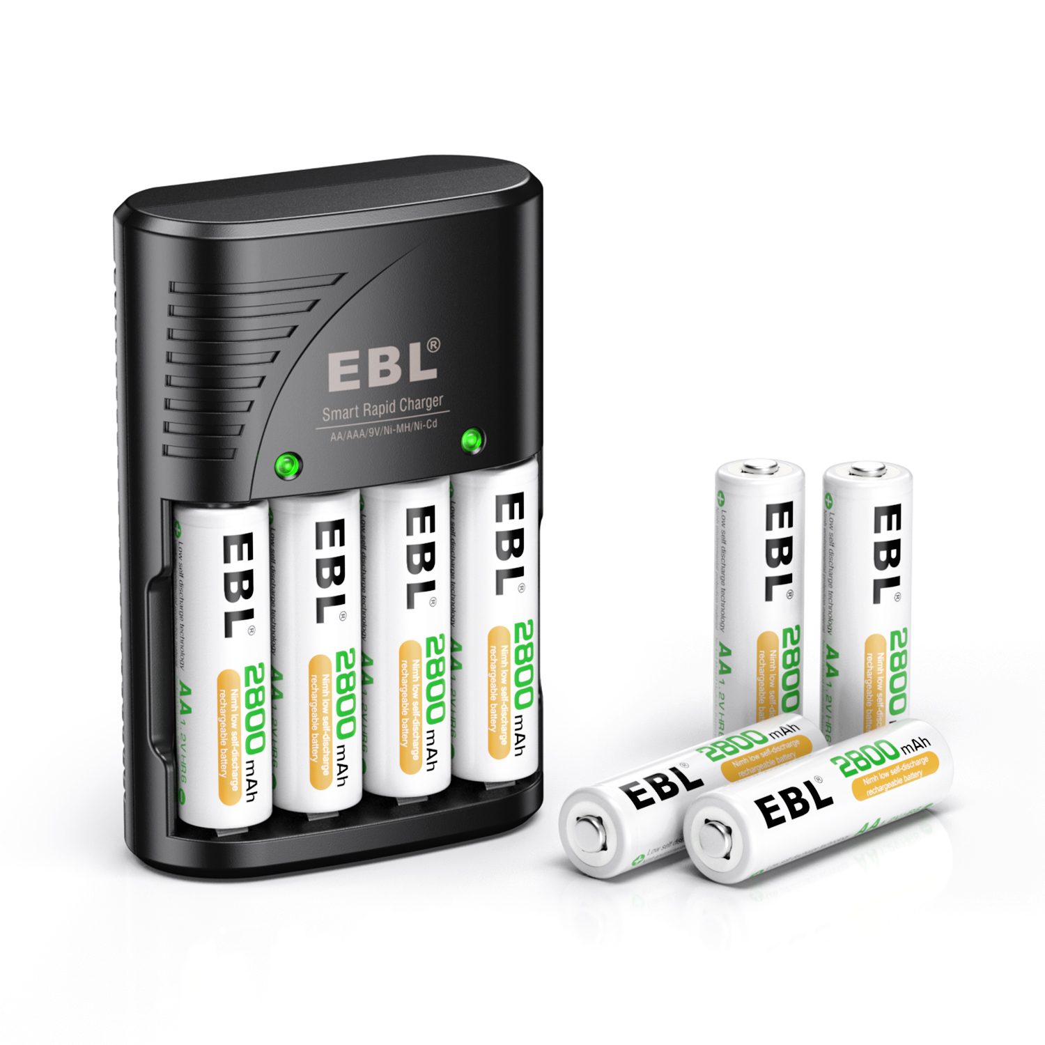 EBL Rechargeable AA Batteries (8 Pack), 2800mAh Double A Batteries + Battery Charger for AA AAA 9V Ni-MH Ni-CD Batteries