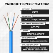 Cables Direct Online 1000ft Cat6 Ethernet Cable Bulk – 23AWG Solid CCA UTP, Unshielded, 550MHz, Pull Box, LAN Network Wire, RJ45 Compatible, Indoor Use, High-Speed Internet, Blue
