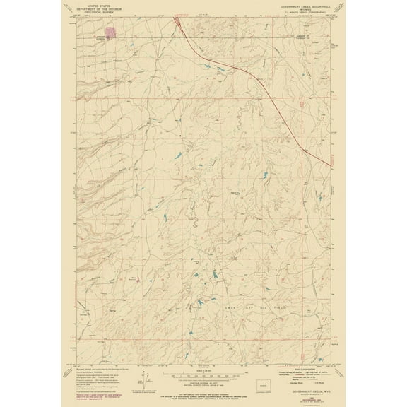 Topographical Map - Government Creek Wyoming Quad - USGS 1968 - 23 x 32.91 - Vintage Wall Art