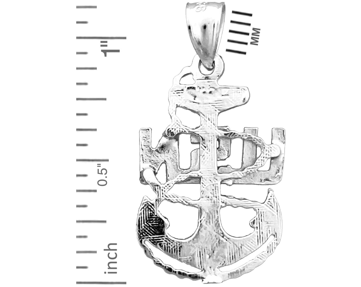 Rhodium Plated 925 Sterling Silver US Navy Anchor Charm