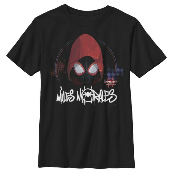 Boys' Husky Marvel Spider-Man: Into the Spider-Verse Hooded Miles  Graphic Tee Black Large