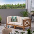 thumbnail image 2 of GDF Studio Keith Outdoor Modular Acacia Wood Loveseat with Cushions, Teak and Beige, 2 of 9