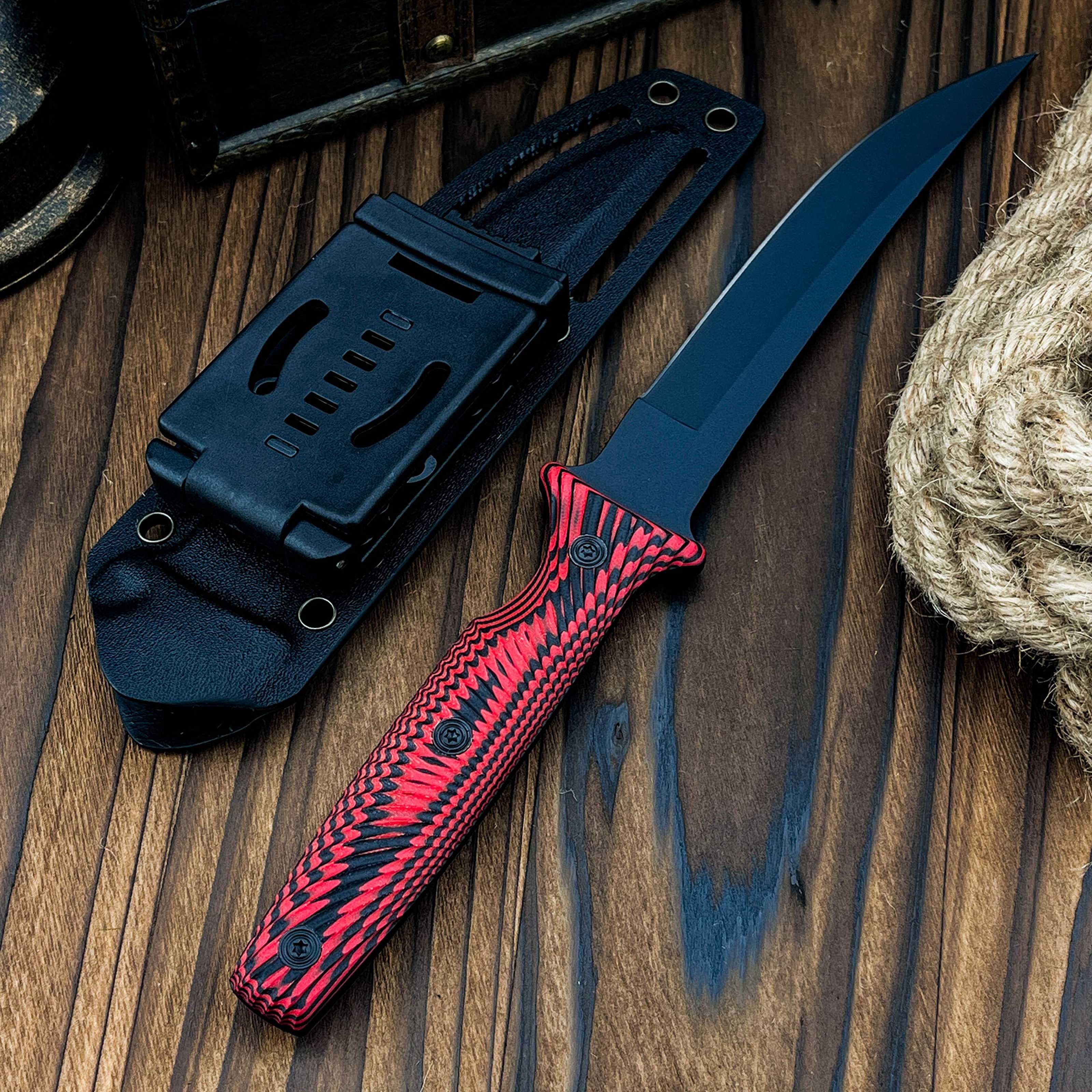 Fixed Blade Outdoor Knife - D2 Steel Blade, G10 Handle with Kydex Sheath, Ideal for Camping, Hiking, Fishing & BBQ