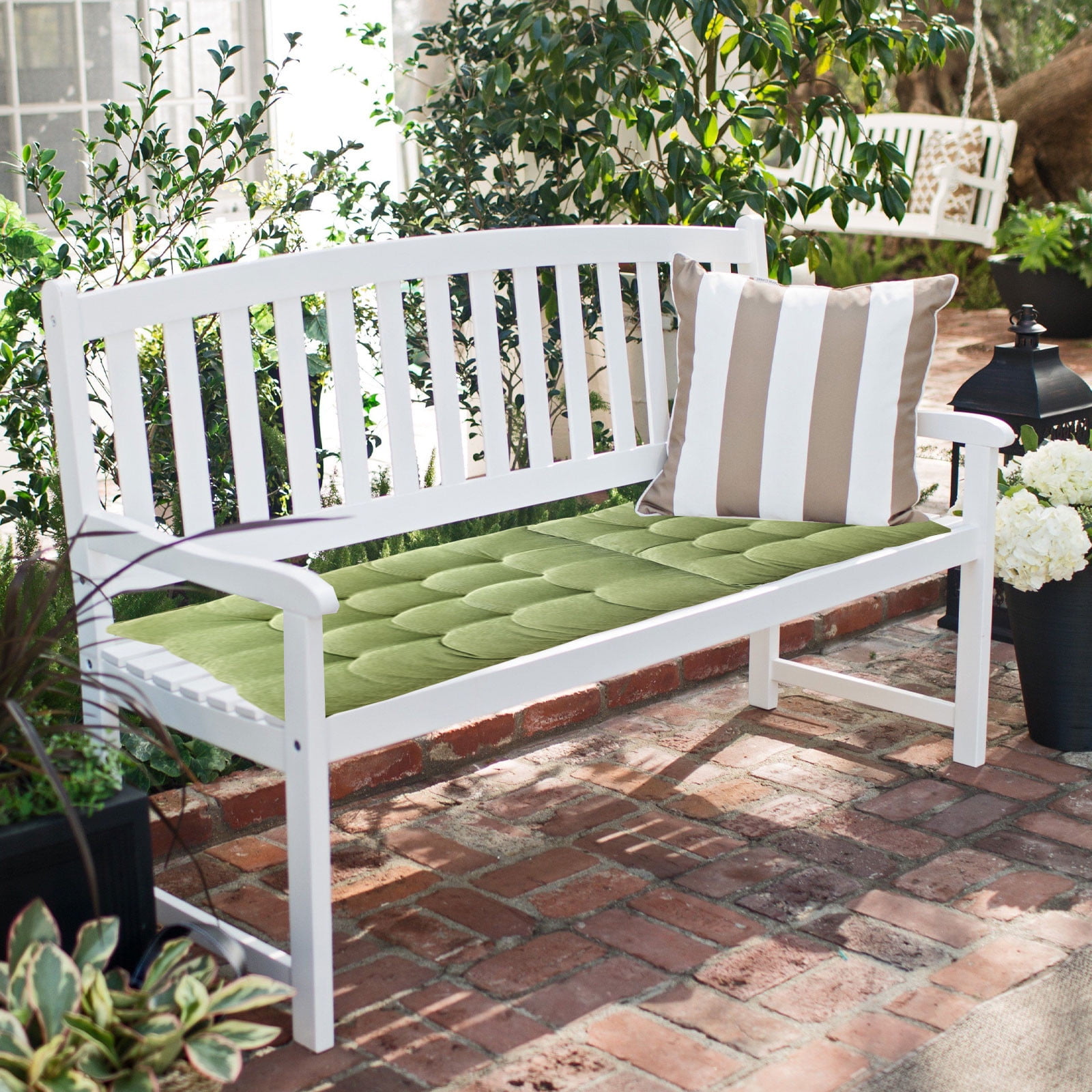 JeashCHAT Outdoor Bench Cushion, Patio Furniture Cushions, Tufted Front Porch Rocking Chair Seat Pads with Ties, Foldable High Back Chair Cushion, Indoor Seat/Back Chair Cushion, 40"x18", Green