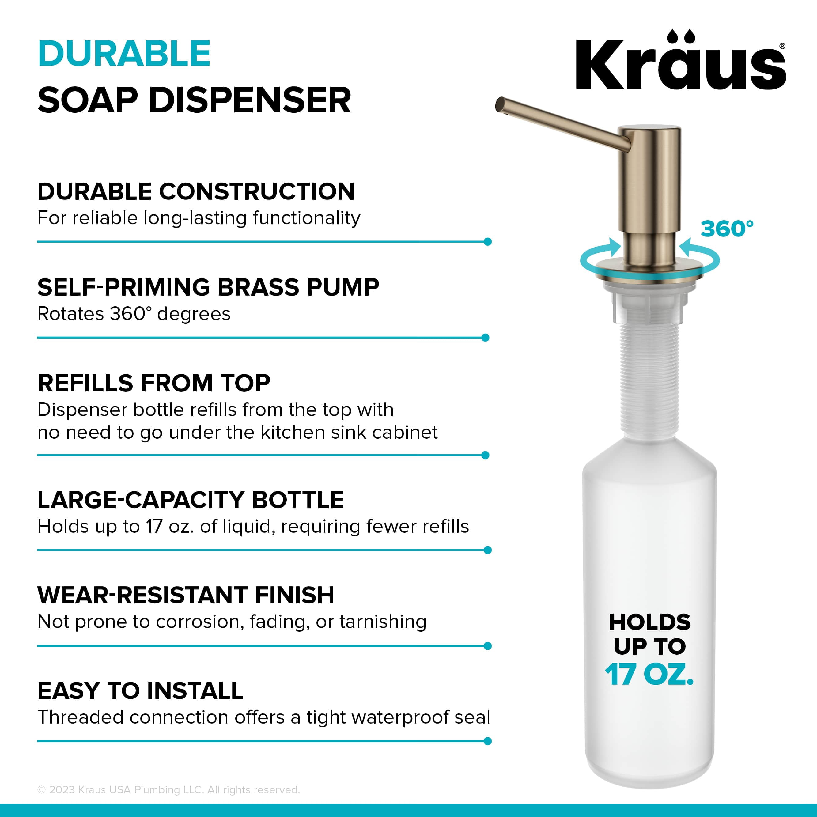 KRAUS Kitchen Soap and Lotion Dispenser in Spot-Free Antique Champagne Bronze
