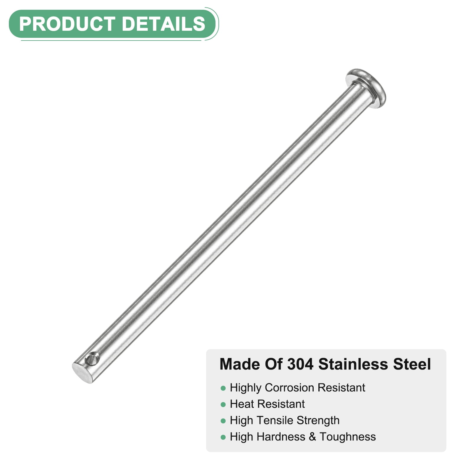 Uxcell 20-Pack Single Hole Clevis Pins, M6 x 100mm 304 Stainless Steel Flat Head Clevis Pins