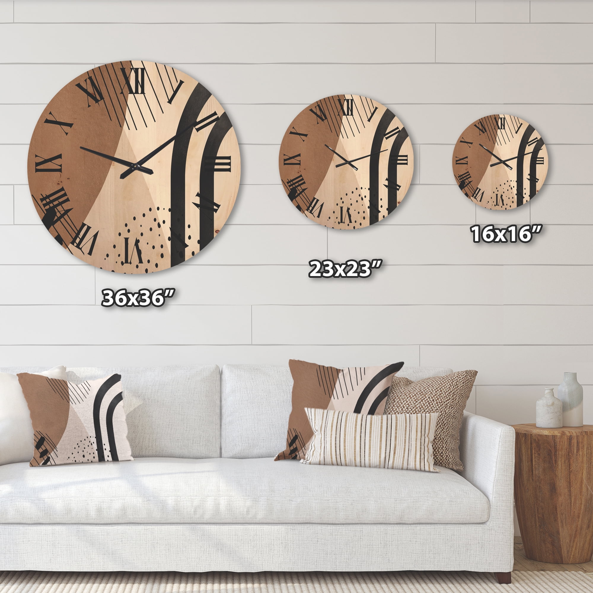 Designart 'Abstract Ivory Shapes and Shapes in Terracotta I' Modern Wood Wall Clock