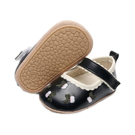 

Mildsown Baby Girls Princess Shoes Leather Embroidery Flower Toddler Shoes