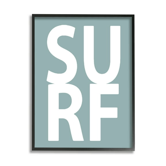 Stupell Surf Summer Fun Turquoise Phrase Landscape Painting Black Framed Art Print Wall Art