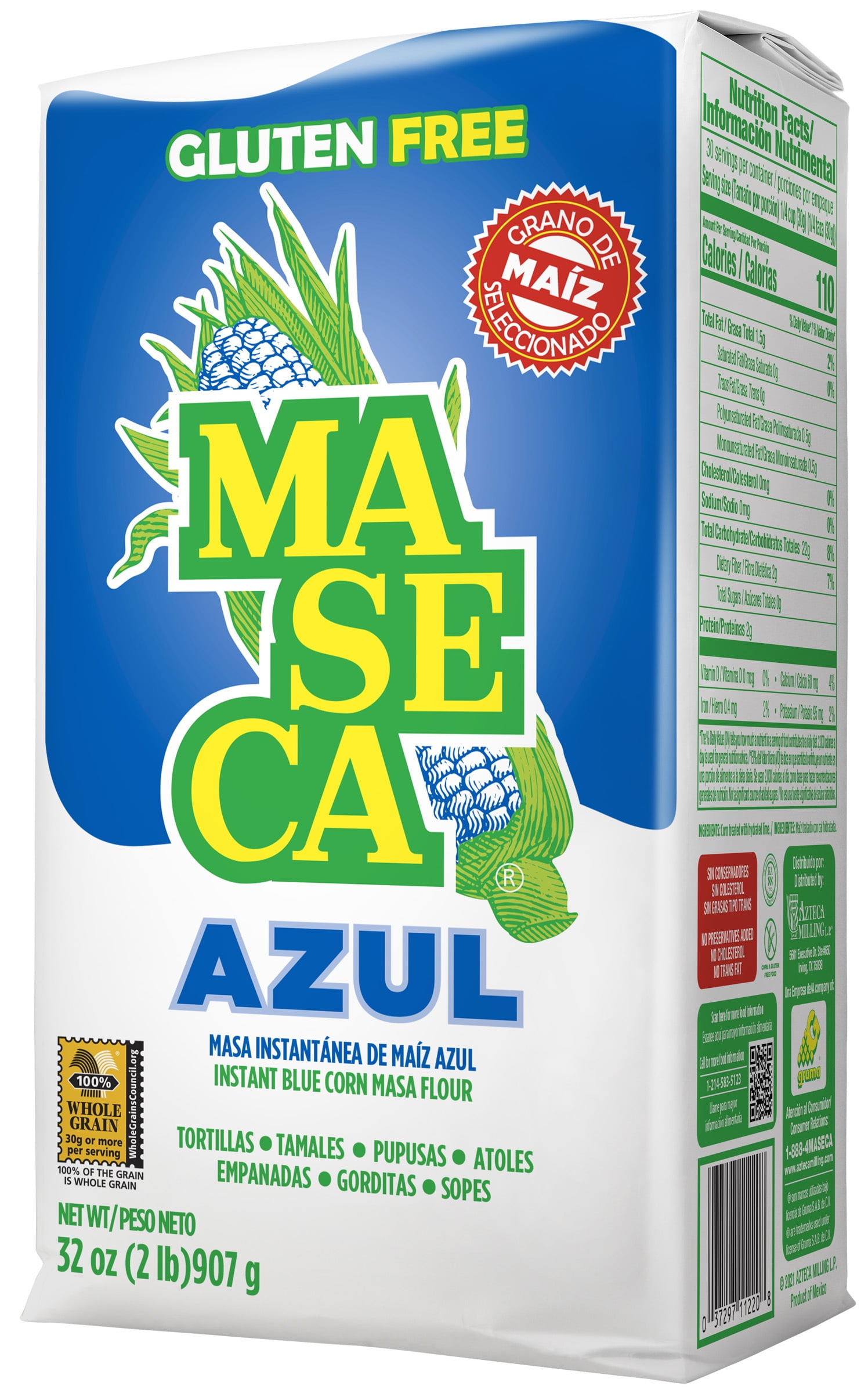 masa Maseca Blue Instant Corn Masa Flour, 32 oz, Traditional Mexican
