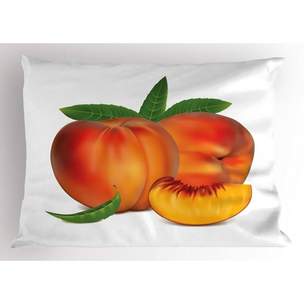 Peach Pillow Sham Vivid Juicy Fruit for Vegetarian Diet Slice of a Healthy Vitamin Rich Snack