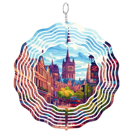 Manchester England Skyline 3D Wind Spinner Stainless Steel Kinetic Art Garden Decor UK Industrial City Gift