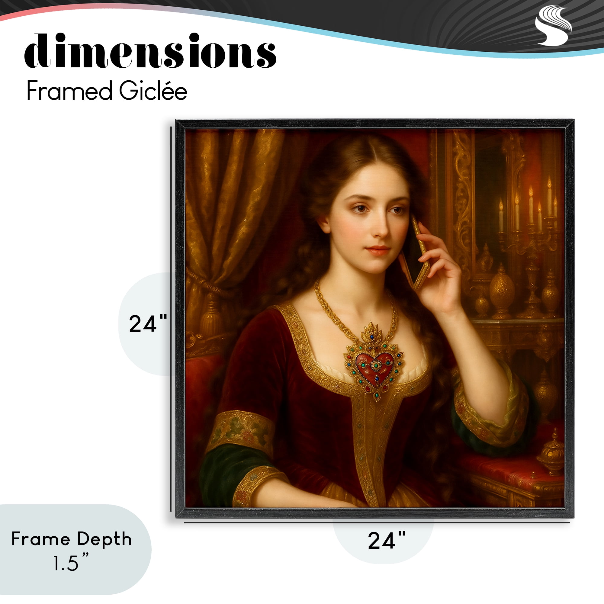 Stupell Industries Rococo Woman with Cell Phone Black Framed Giclee Art, design by Grotto Studios