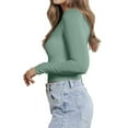 thumbnail image 4 of HAiming Women Lace Trim Long Sleeve Cropped Tops Casual V Neck Slim Pullover Base Tees Going out Tight Shirts, 4 of 9