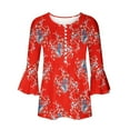 thumbnail image 4 of Womens Tops Ladies Top Floral Print V-Neck Short Sleeve Button T-Shirt Beige L, 4 of 5