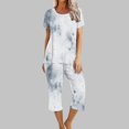 thumbnail image 1 of Soldes Aujourd'hui Liquidation Iumwxz Pyjamas Décontractés Fluides Tenues d'Été pour Femmes Teinture sur Nœuds Graphique Col Rond Manches Courtes Taille Élastique Pantalons Raccourcis Ensembles pour Vacances, 1 of 6