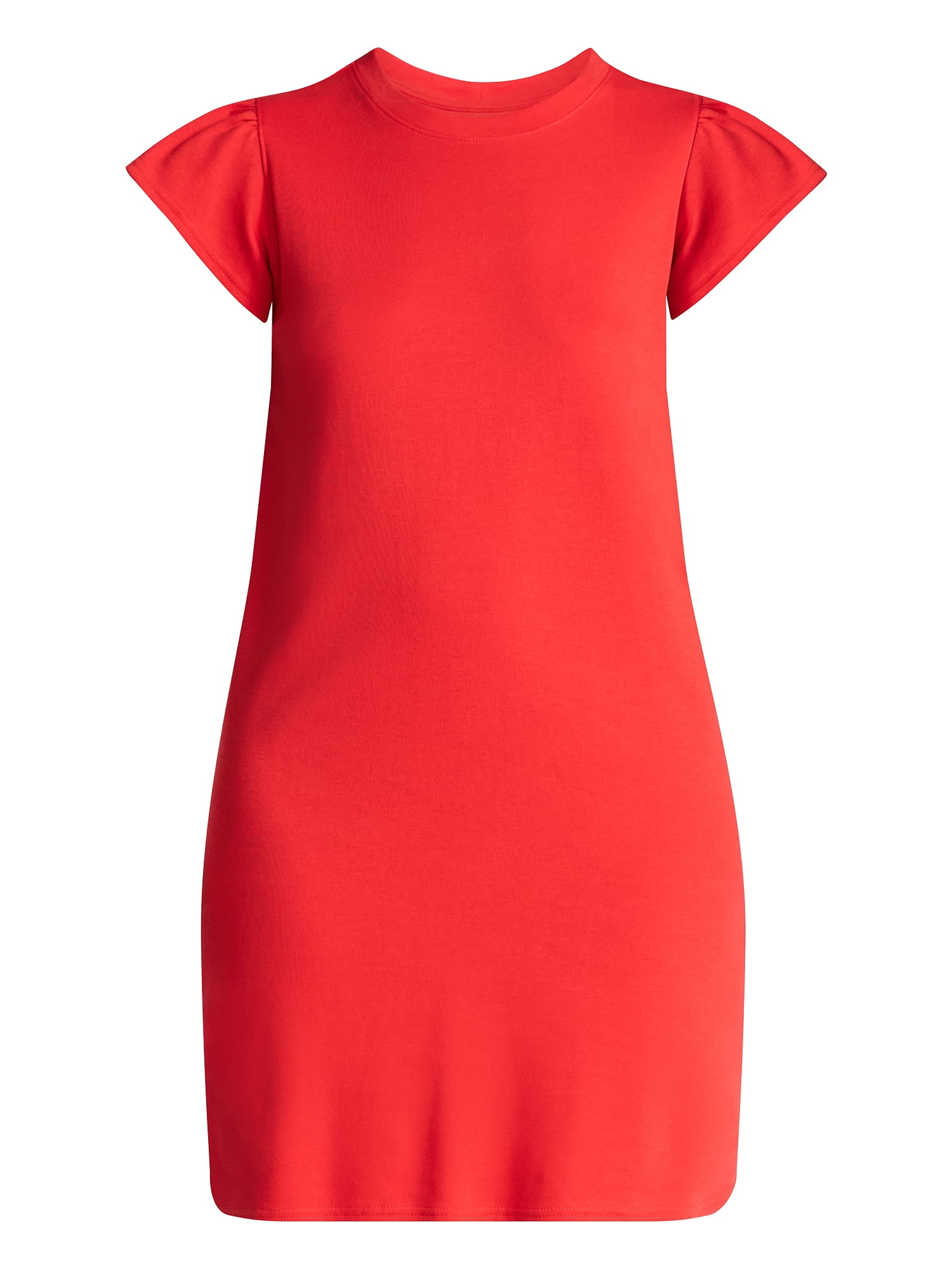 Time and Tru Women's Cotton T-Shirt Mini Dress with Short Flutter Sleeves, Sizes XS-XXXL