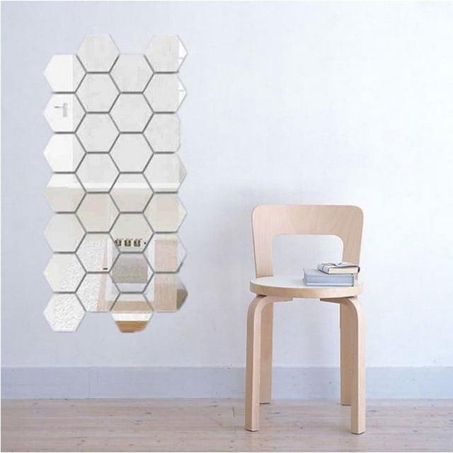 Exywaves 12Pcs 3D Mirror Hexagon Vinyl Removable Wall Sticker Decal Home Decor Art Silver