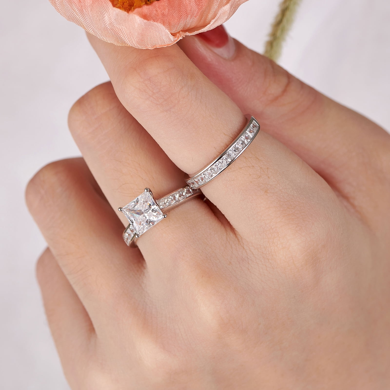 Newshe Jewellery 4 Ct Moissanite Wedding Rings for Women Promise Engagement Ring Sets VVS1 D Color Princess Size 10