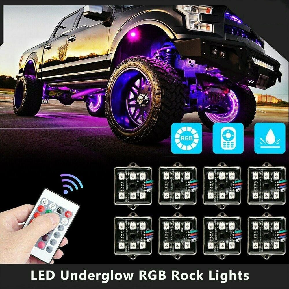 12PCS RGB LED Multi-Color Offroad Rock Lights Strobe Wireless Bluetooth Trucks 