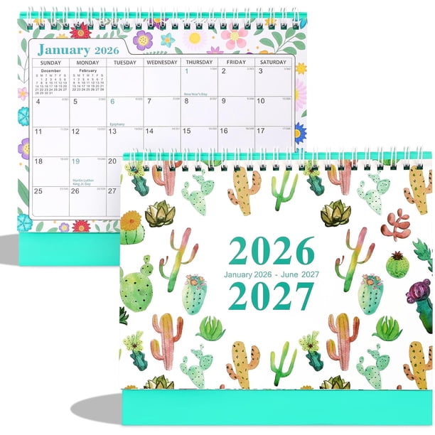 Calendario 2026-2027, Enero 2026 - Junio 2027, con Página de Lista de Tareas, Calendario Abatible Portátil, 20.3 cm x 8 cm, para la Oficina, el Hogar y la Escuela