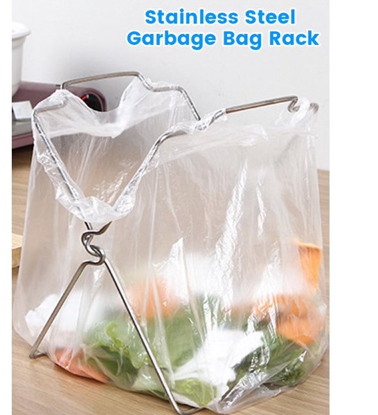 Dznils Plastic Bag Rack Stainless Steel Garbage Bag Stand Collapsible
