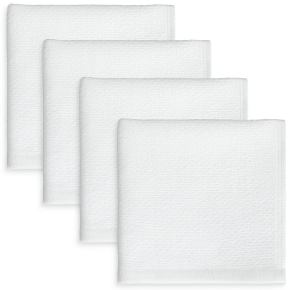 Mainstays 100% Dual-Sided Cotton Dishcloths, 4 Pieces, 12 in x 12 in, White