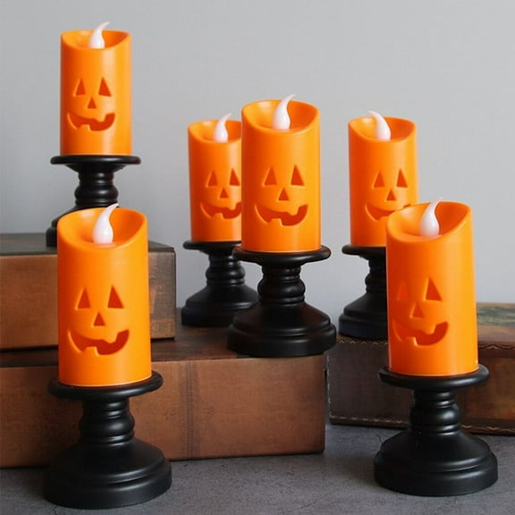 KAMUGO 12PCS Halloween Pumpkin Candle Light, Halloween Orange Flameless Candle Lights LED Lamps for Halloween Decoration