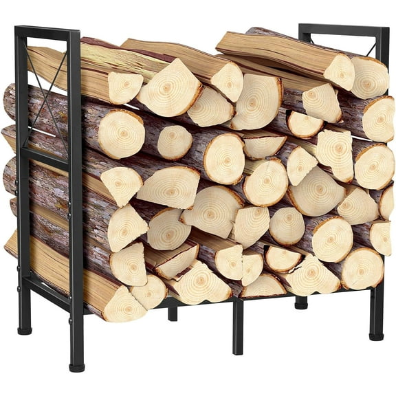 Firewood Rack, Heavy Duty Firewood Holder, 2ft Firewood Storage Rack for Indoor Outdoor Log Organization and Storage, Black