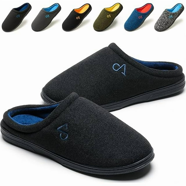 wonima44 Men's Cozy House Slippers Indoor Shoes Memory Foam Insoles & Rubber Soles
