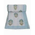 thumbnail image 4 of Hand Block Floral Print Quilt Queen Kantha Quilt Kantha Bedspread Cotton Blanket Indian Bed Cover Bohemian Quilt Kantha Quilt Queen Size White Colour, 4 of 6