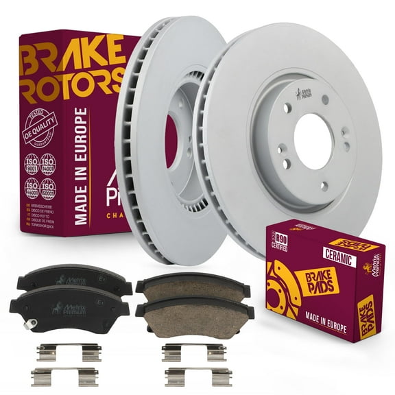 Metrix Premium Chassis Parts - Front Ceramic Disc Brake Pad Set & Vented Brake Rotor Kit Fits 2011-2015 Hyundai Sonata, 2011-2016 Kia Optima, Made in Europe