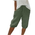 thumbnail image 2 of Bloomae Womens Bermuda Shorts Lightweight Knee Length Drawstring Elastic Waist Pants Wide Leg Shorts Summer Casual Beach Short Pants with Pockets Green M, 2 of 9