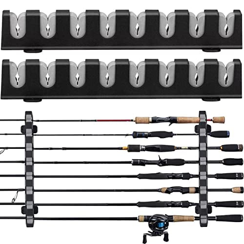 Fishing Rod Rack Store 8 Fishing Rod Holders Rod RackWall Mount Horizontal Fishing Pole Holders for Garage Room,Boats Store 8 Fishing Rod Combos,1pair grey