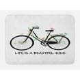 thumbnail image 1 of Saying Bath Mat, Vintage Bicycle with Birds Flowers on Green Leafy Branches with a Text, Plush Bathroom Decor Mat with Non Slip Backing, 29.5" X 17.5", Multicolor, by Ambesonne, 1 of 2