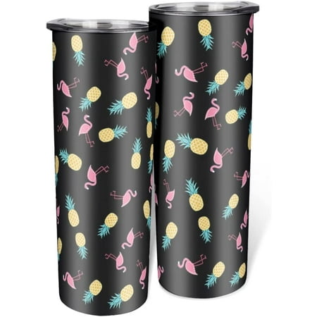 

Athenstics Pineapple Fruits Flamingo Skinny Tumbler with Lid and Reusable Straw Stainless Steel Travel Tumbler Sleek and Elegant Tumbler Cups coffee Reusable Water Bottle DIY Gifts white4 600ml (20oz)