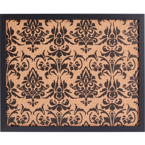Craig Frames Decorative Cork Bulletin Board, 18.5x23 Inch, Black Frame with Fleur de Lis Pattern