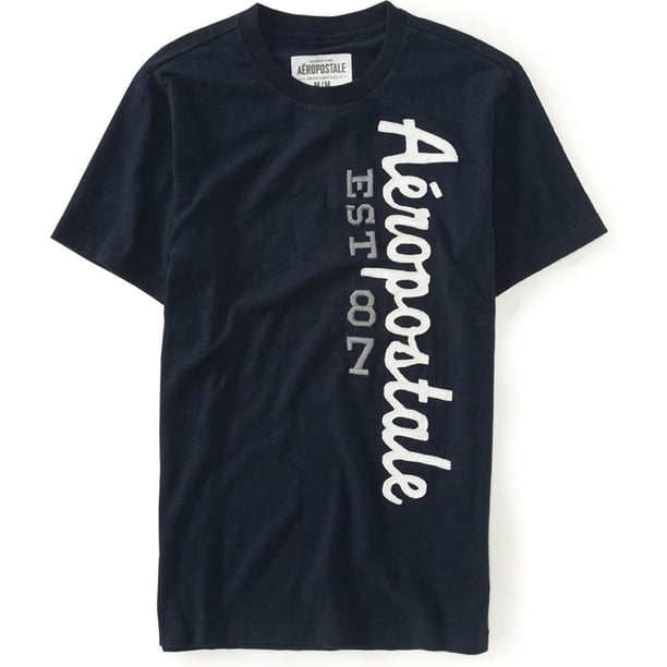 Aeropostale Hombres Est 1987 Vertical Embellecido Camiseta, Azul, Pequeño Aeropostale Camiseta adornada