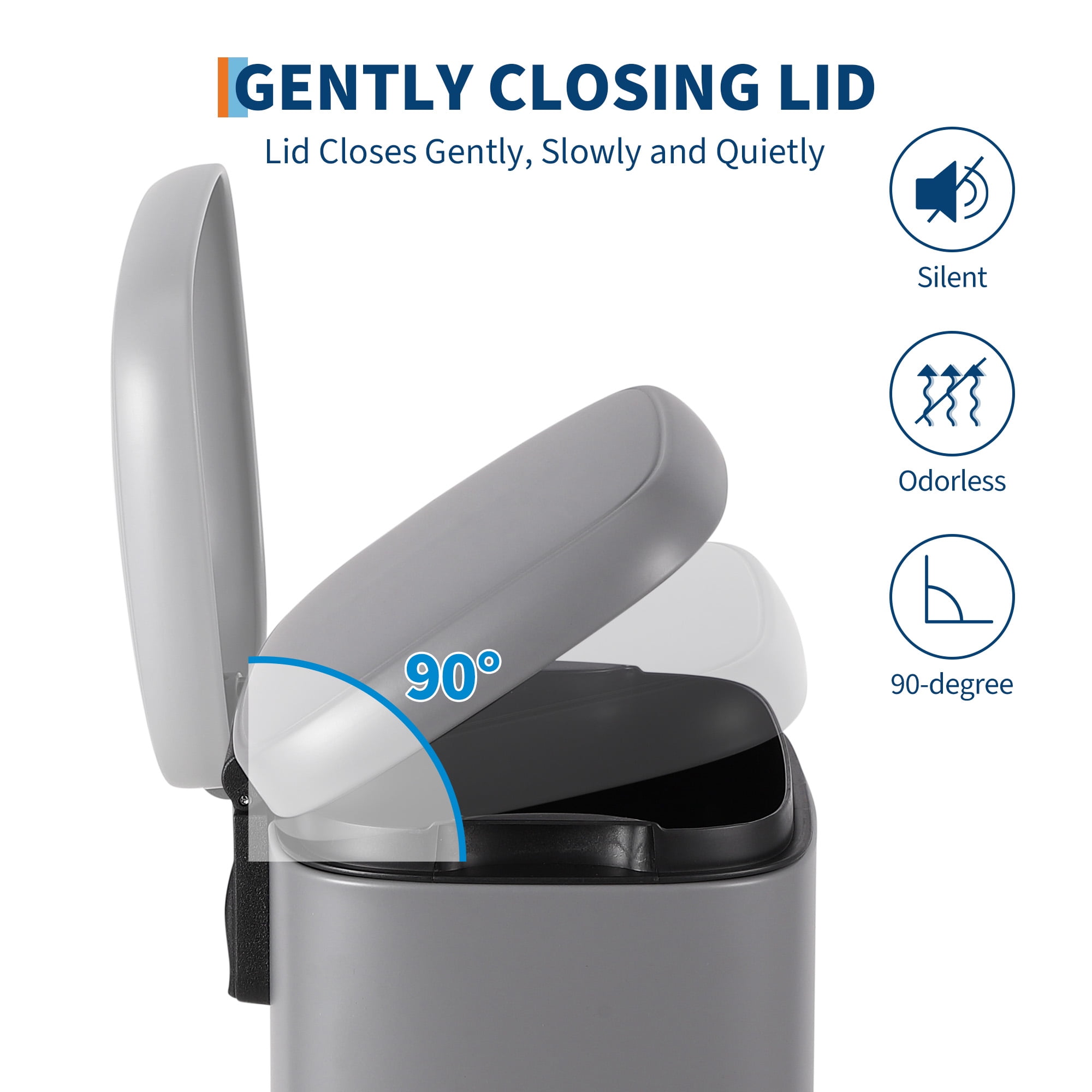 Stainless Steel Trash Can, 3.2 Gallon Lid, Soft Closing Pedal, Fingerprint Resistant, Durable, Suitable for Kitchen Bathroom Trash Can