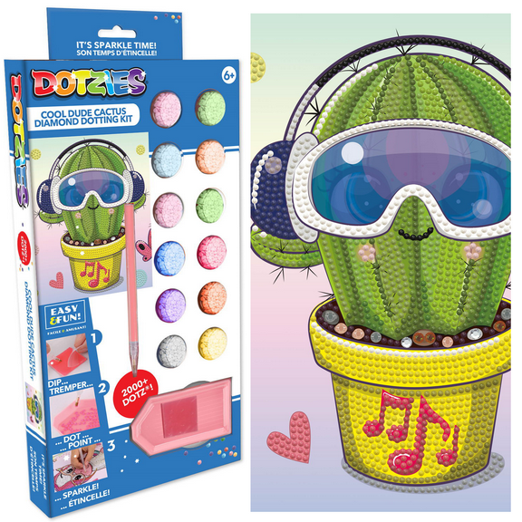 Diamond Dotz Dotzies Cool Dude Cactus Plant Diamond Painting Kits for Kids - Diamond Art Kits a Relaxing Creative Craft Kit with Dotz Gems 9.1"x9.1"