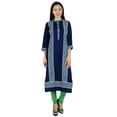 thumbnail image 7 of Bimba Women Printed Kurta Blue Kurti Button-Down Rayon Indian Formal Blouse, 7 of 7