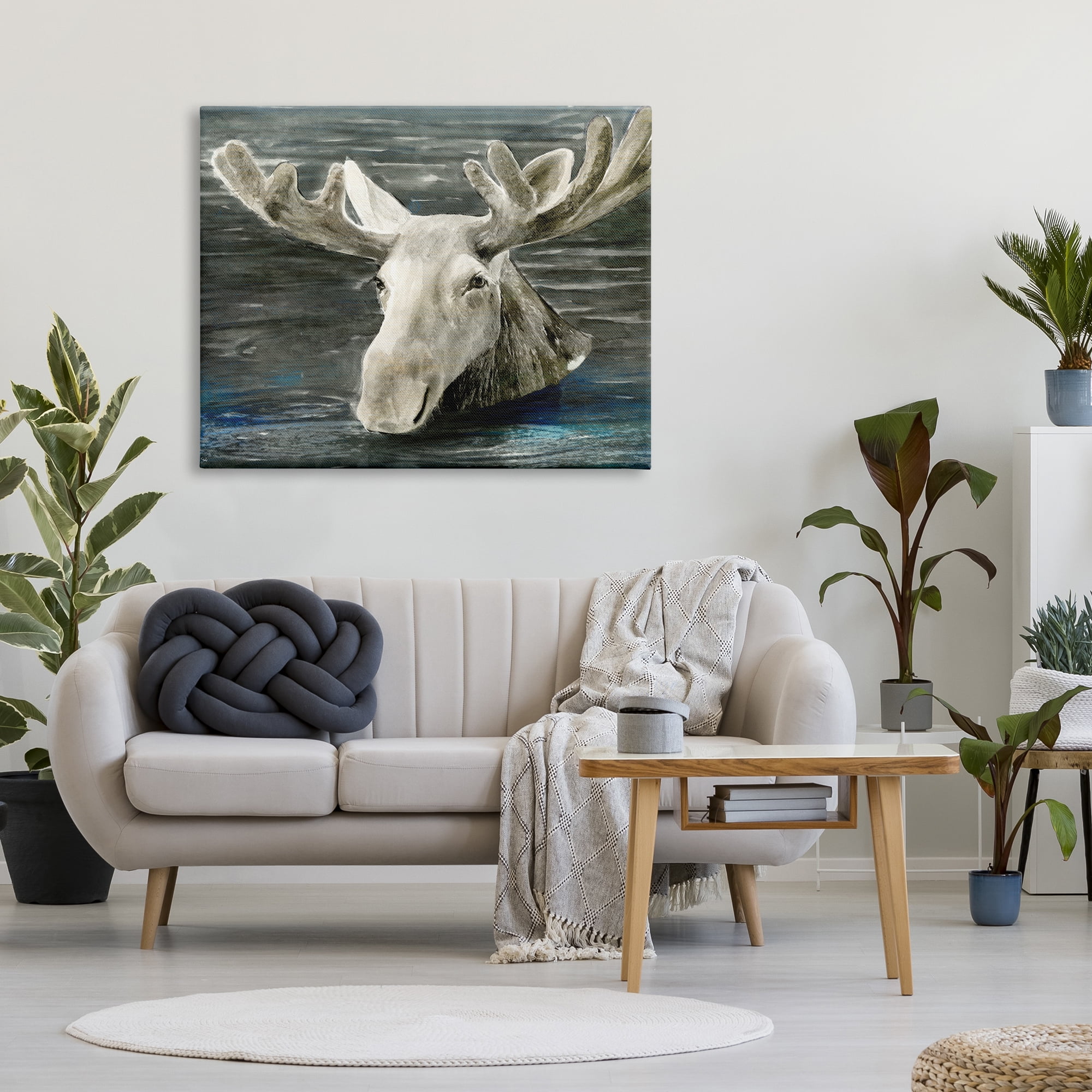 Stupell Industries Swimming Moose Rustic Forest Animal Portrait Lake Water, 48 x 36, Design by Stellar Design Studio