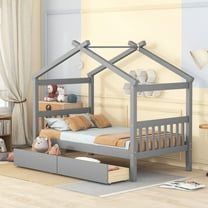 Bellemave House Bed with Drawers Twin Size Platform Bed with Storage Playhouse Design Wooden House Bed Frame With Headboard and Footboard for Teens, Gray