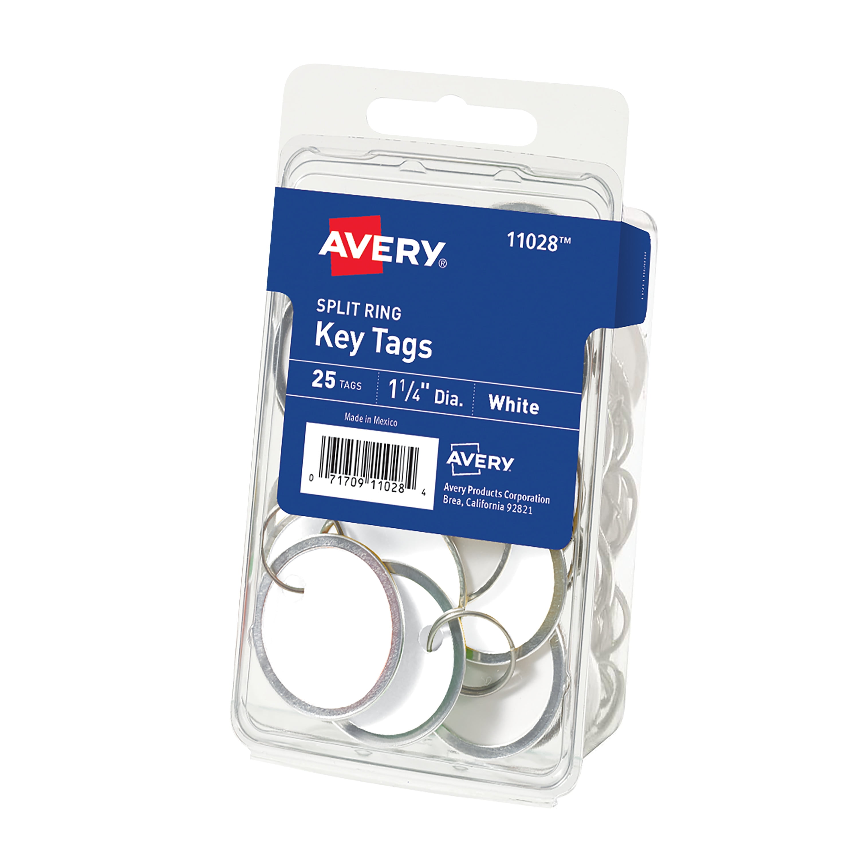 (3 pack) Avery Split Ring Key Tags, 1-1/4" Round, Metal, Paper, White, Handwrite, 25 Tags