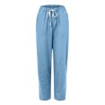 thumbnail image 6 of Women's Tall Fit Linen Blend Pants with Adjustable Drawstring Waist and Side Pockets, Lightweight Breathable Fabric for All Day Comfort Blue XXL, 6 of 8